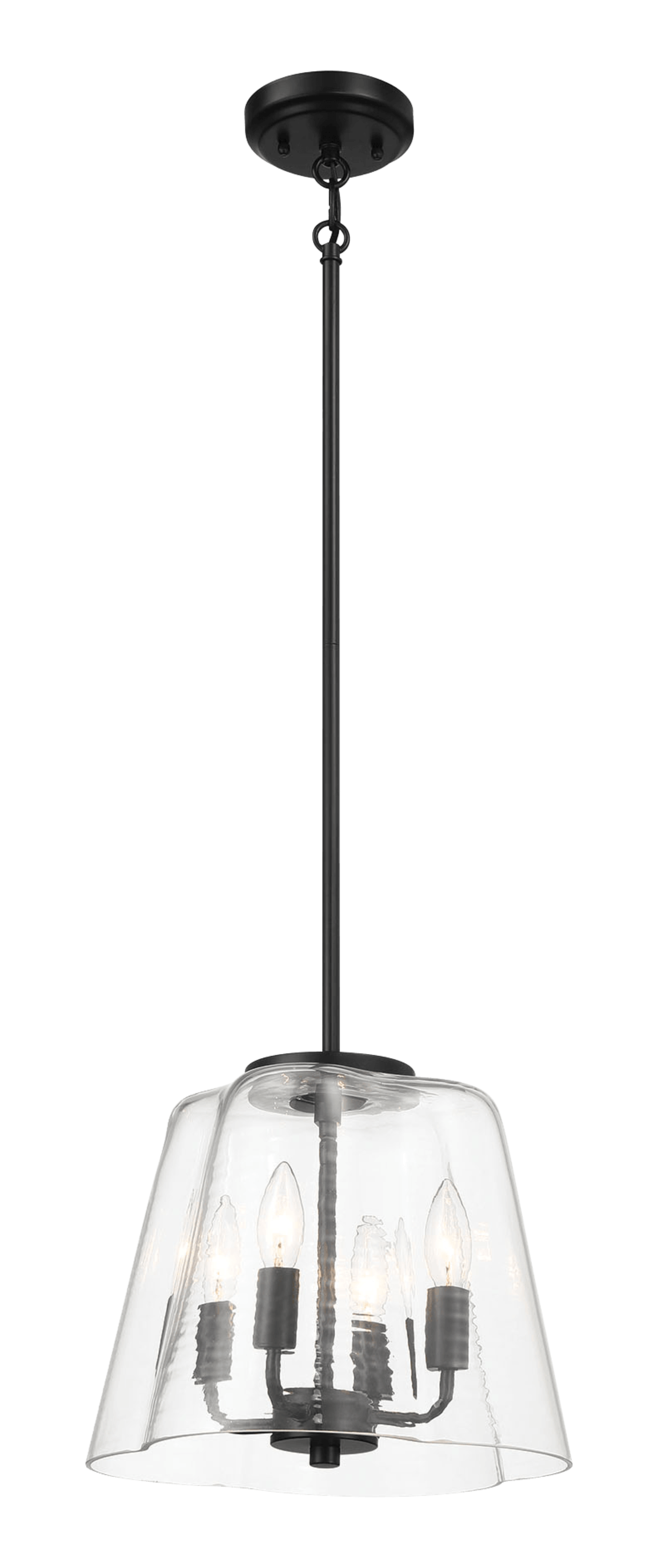 Soiree Four Candle Lights Pendant With Clear Glass - Black Finish.