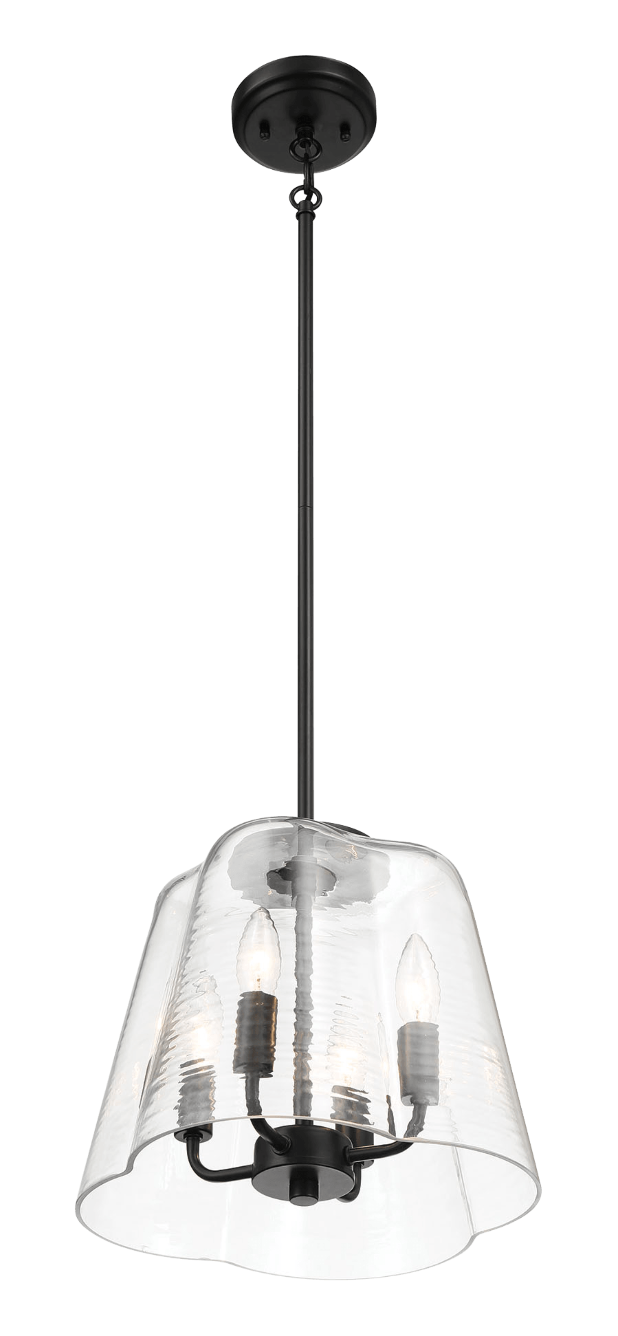 Soiree Four Candle Lights Pendant With Clear Glass - Black Finish.