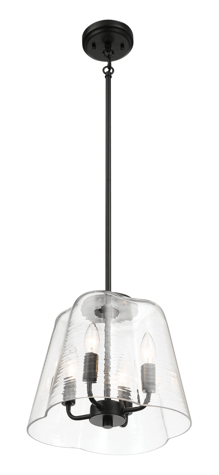 Soiree Four Candle Lights Pendant With Clear Glass - Black Finish.