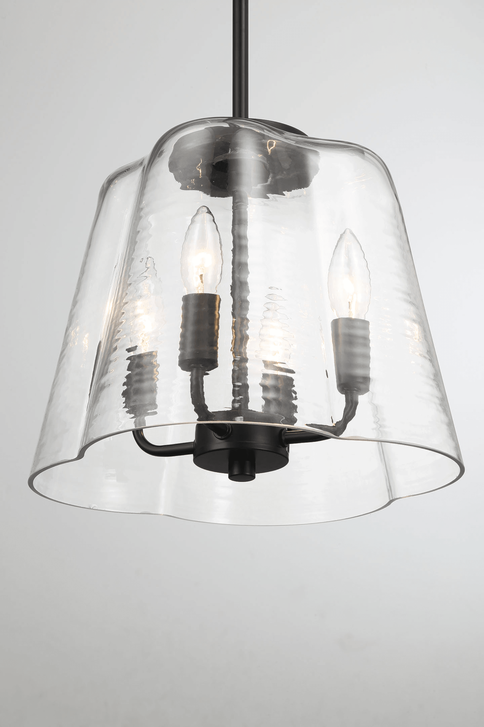 Soiree Four Candle Lights Pendant With Clear Glass - Black Finish.