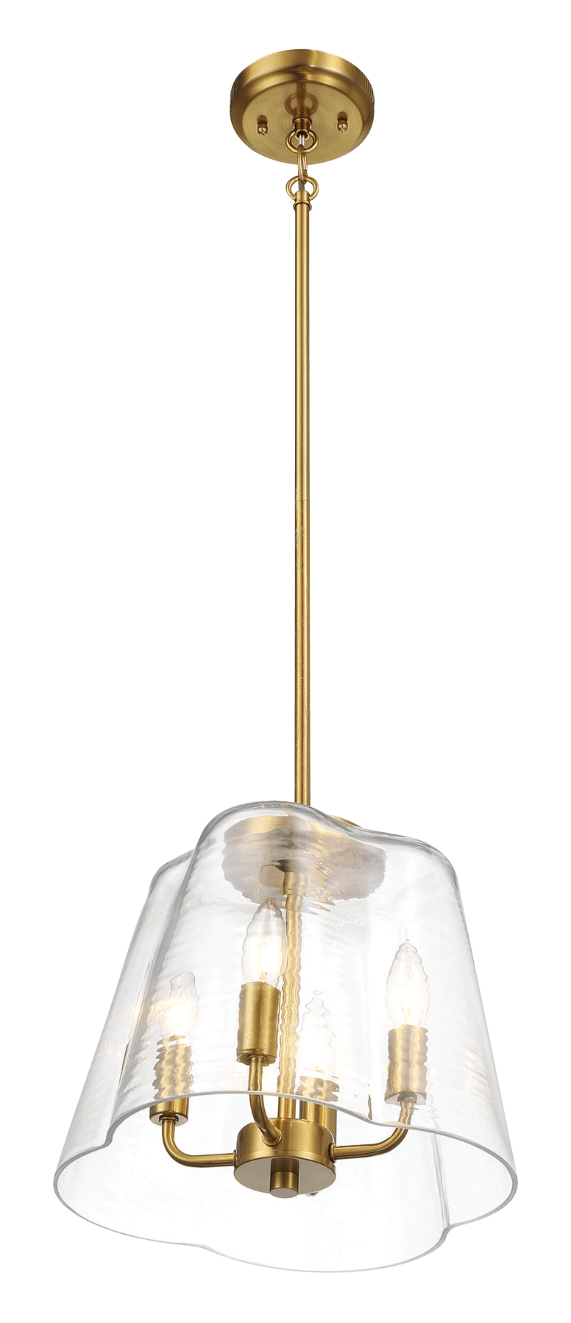 Soiree Four Candle Lights Pendant With Clear Glass - Satin Brass.