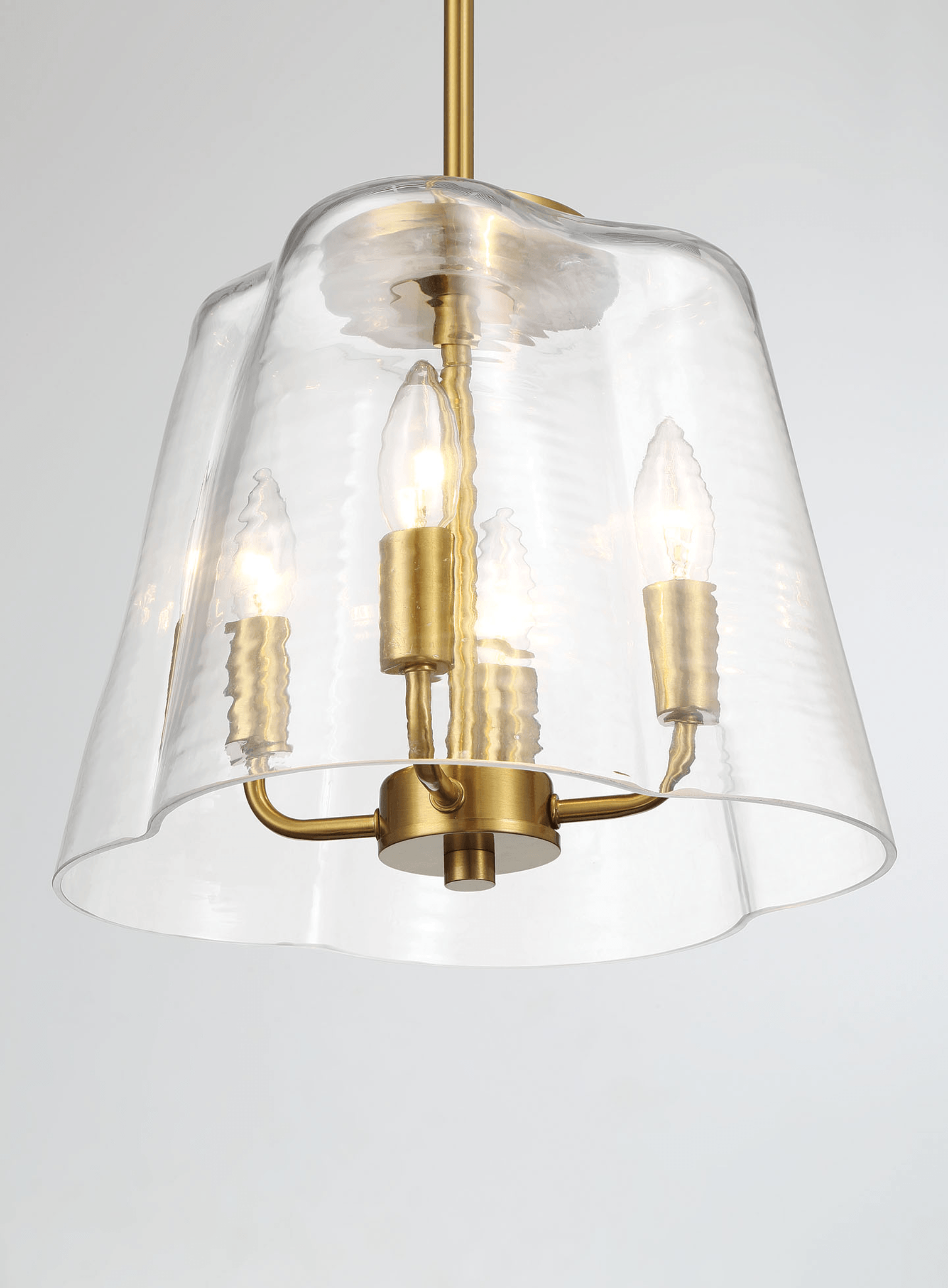 Soiree Four Candle Lights Pendant With Clear Glass - Satin Brass.