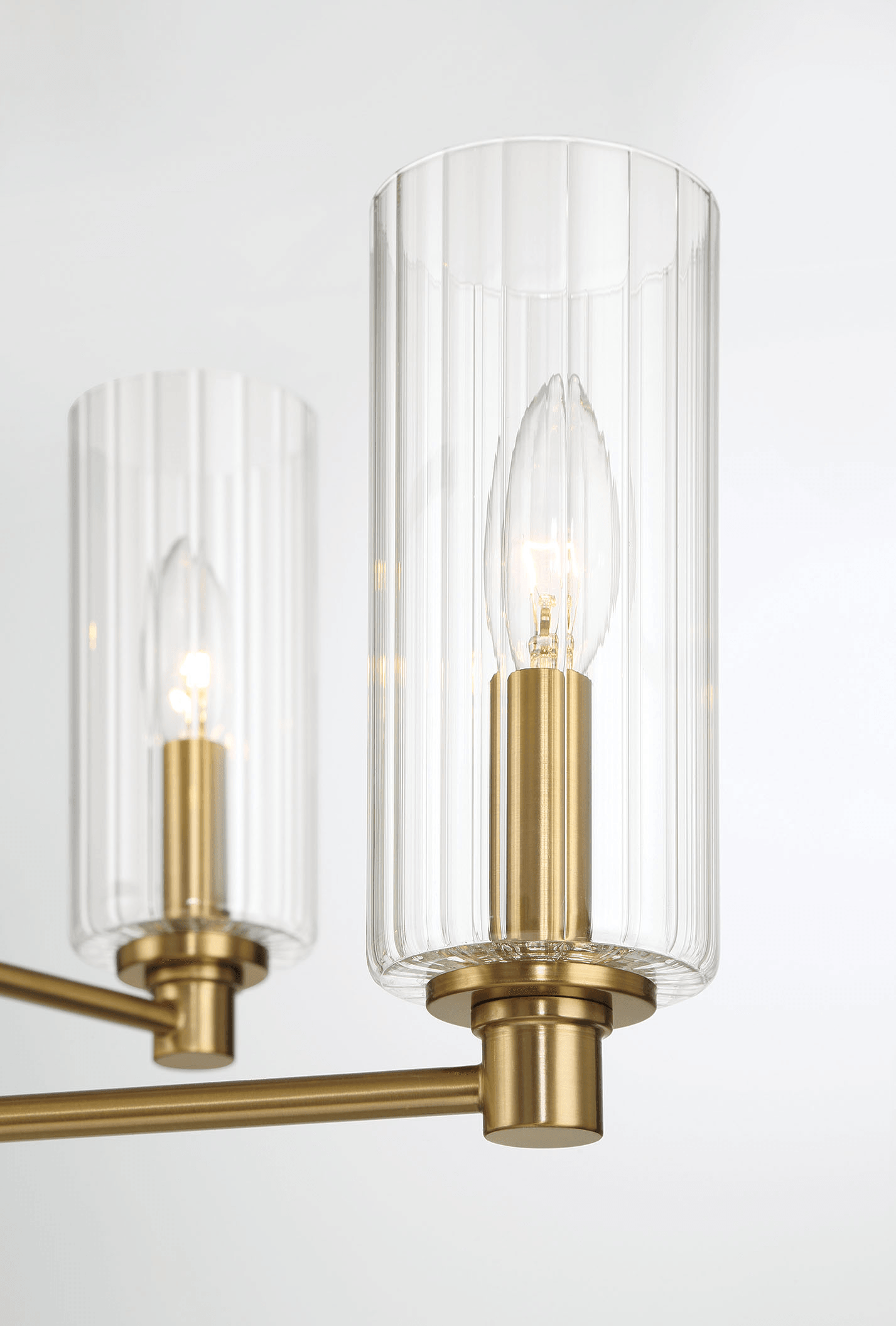 Timeless Six Lights Chandelier With Clear Ribbed Glass - Satin Brass.