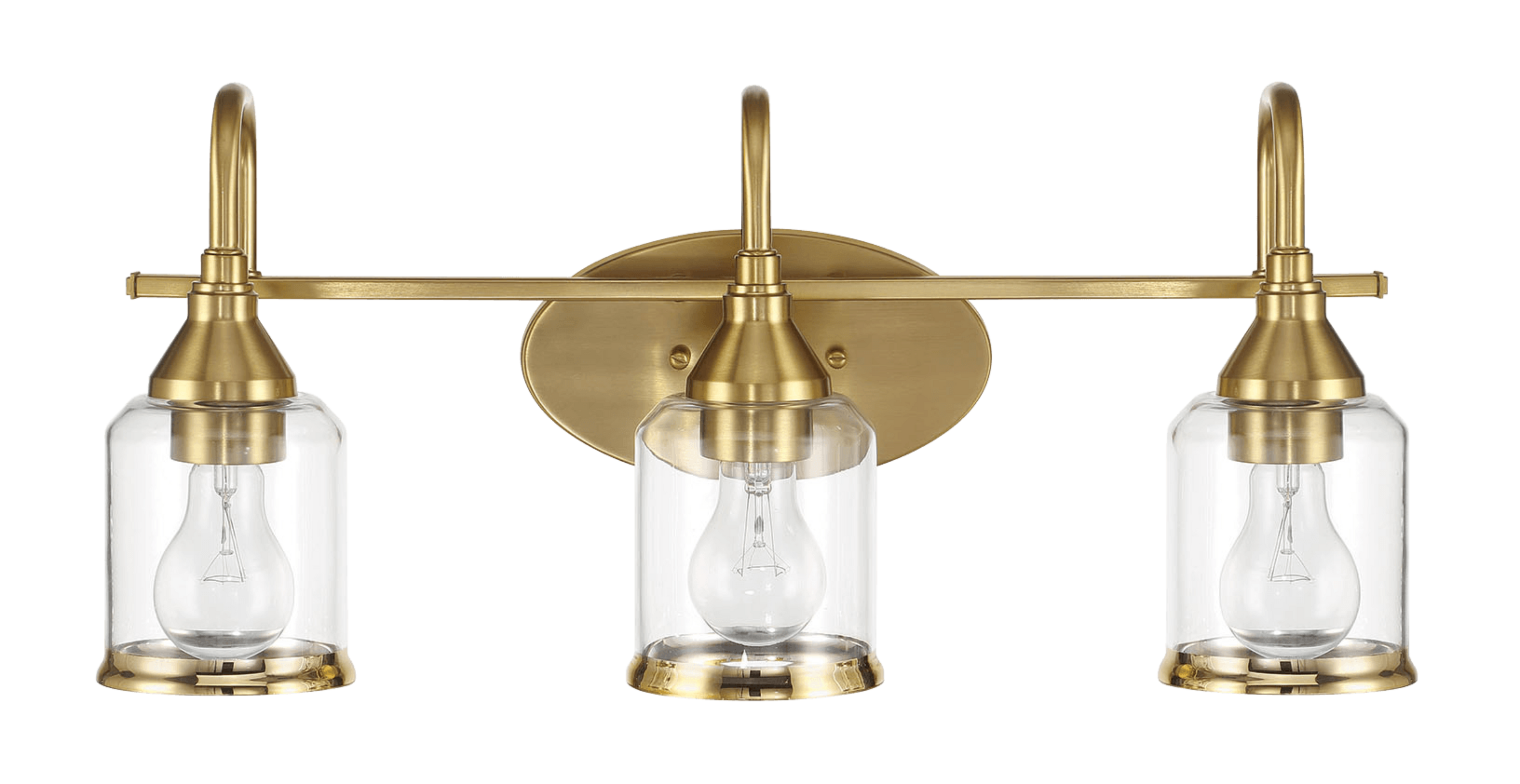 Twilight Three Lights Brushed Gold Contemporary Vanity Light 22"W × 10"H × 7.48"E with Clear Glass.