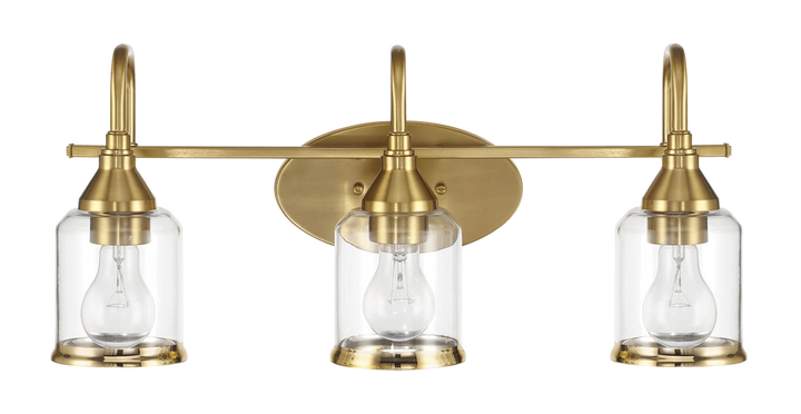 Twilight Three Lights Brushed Gold Contemporary Vanity Light 22"W × 10"H × 7.48"E with Clear Glass.