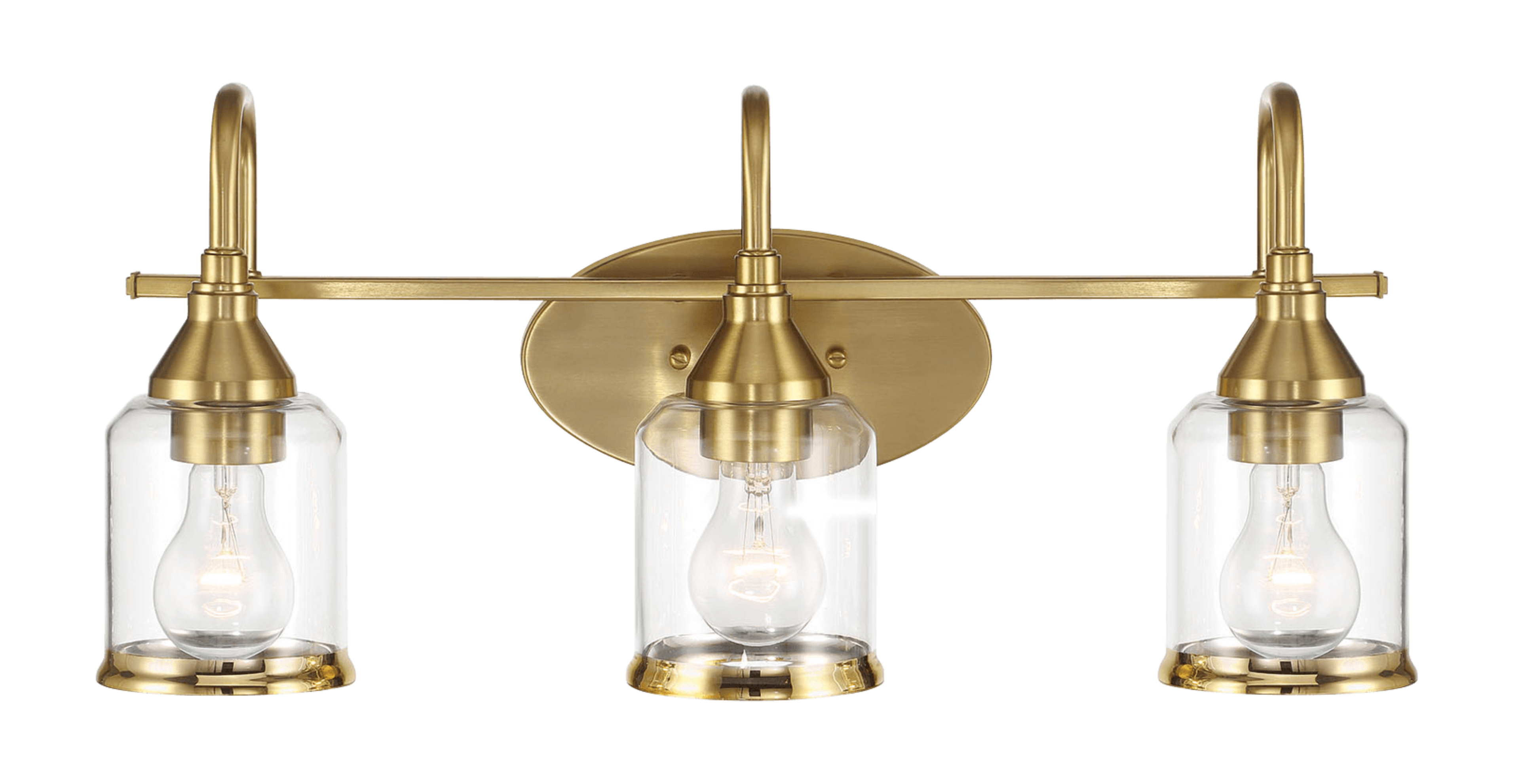 Twilight Three Lights Brushed Gold Contemporary Vanity Light 22"W × 10"H × 7.48"E with Clear Glass.