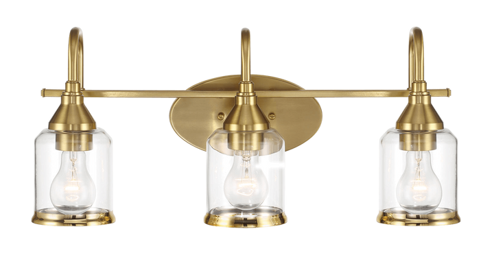 Twilight Three Lights Brushed Gold Contemporary Vanity Light 22"W × 10"H × 7.48"E with Clear Glass.