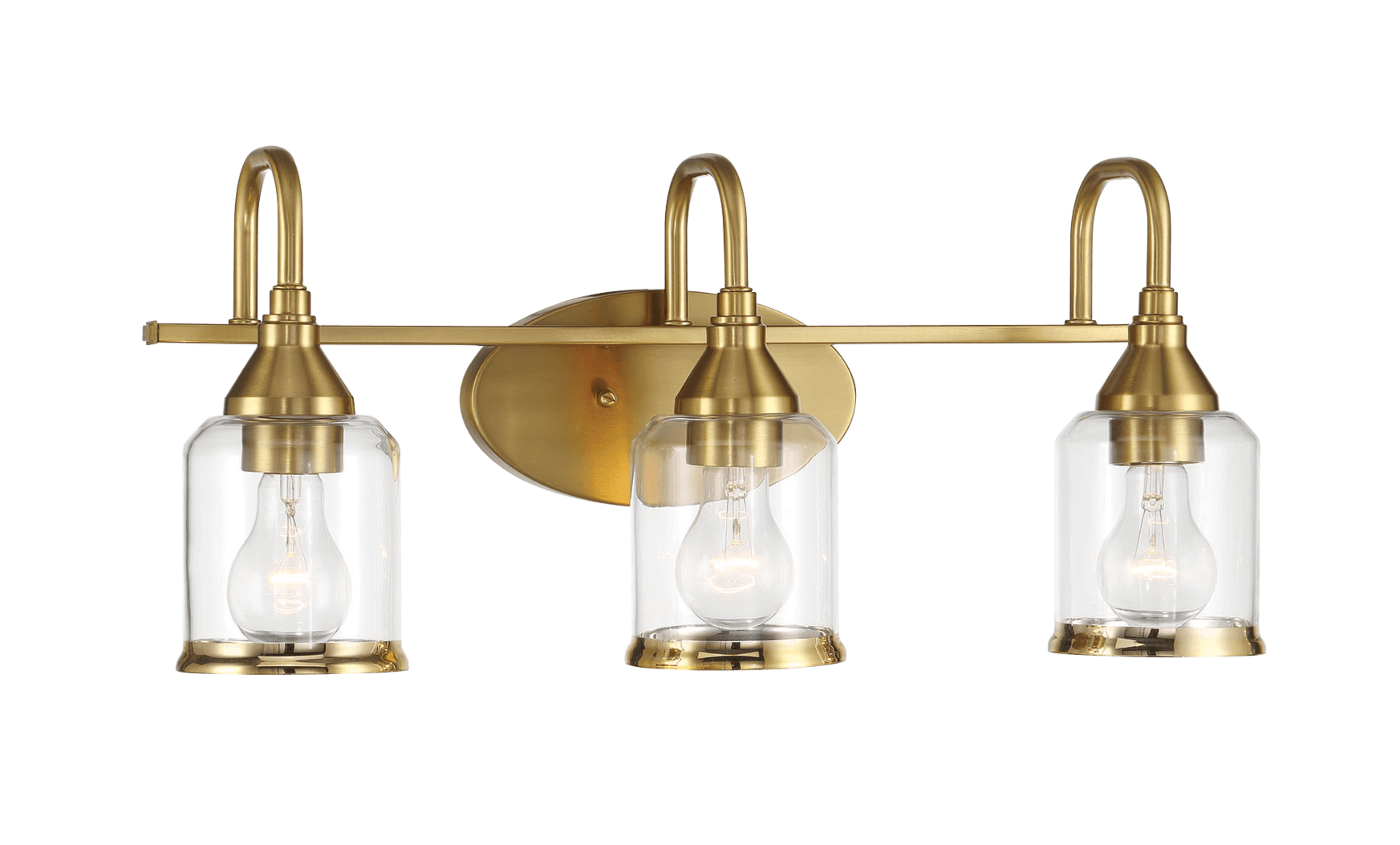 Twilight Three Lights Brushed Gold Contemporary Vanity Light 22"W × 10"H × 7.48"E with Clear Glass.