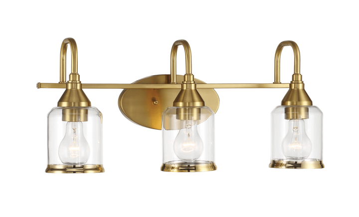 Twilight Three Lights Brushed Gold Contemporary Vanity Light 22"W × 10"H × 7.48"E with Clear Glass.