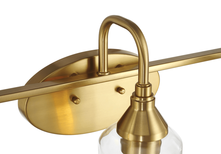 Twilight Three Lights Brushed Gold Contemporary Vanity Light 22"W × 10"H × 7.48"E with Clear Glass.