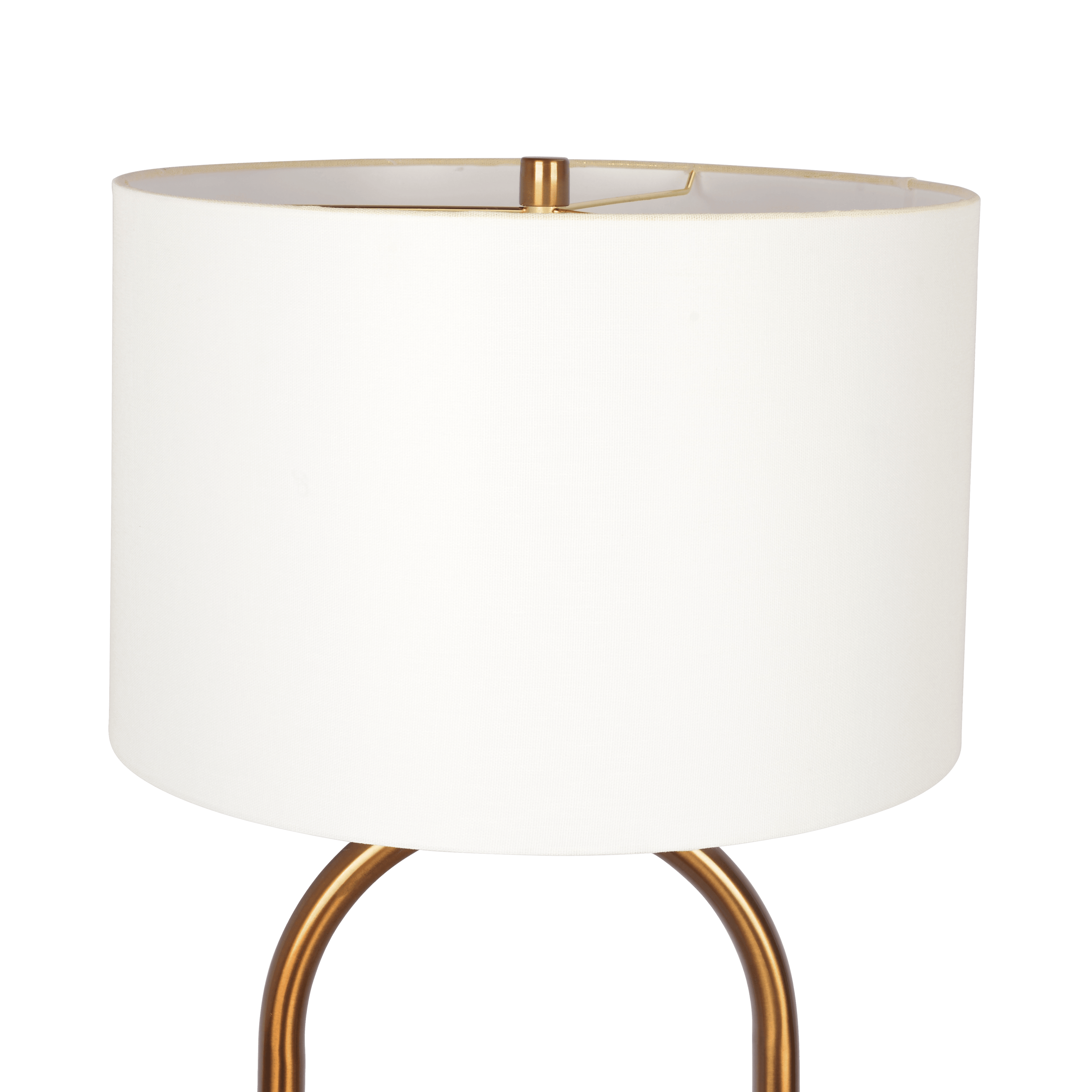 Vivid Brass Ring Base Floor Lamp with Large White Drum Shade.