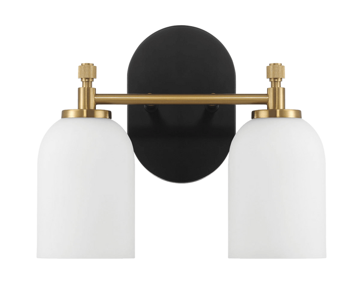 Vortex Two Lights Vanity in Traditional Style for Over Bathroom Mirror Wall Sconce 12.25"W × 10.125"H × 5.5"E With White Frosted Glass.