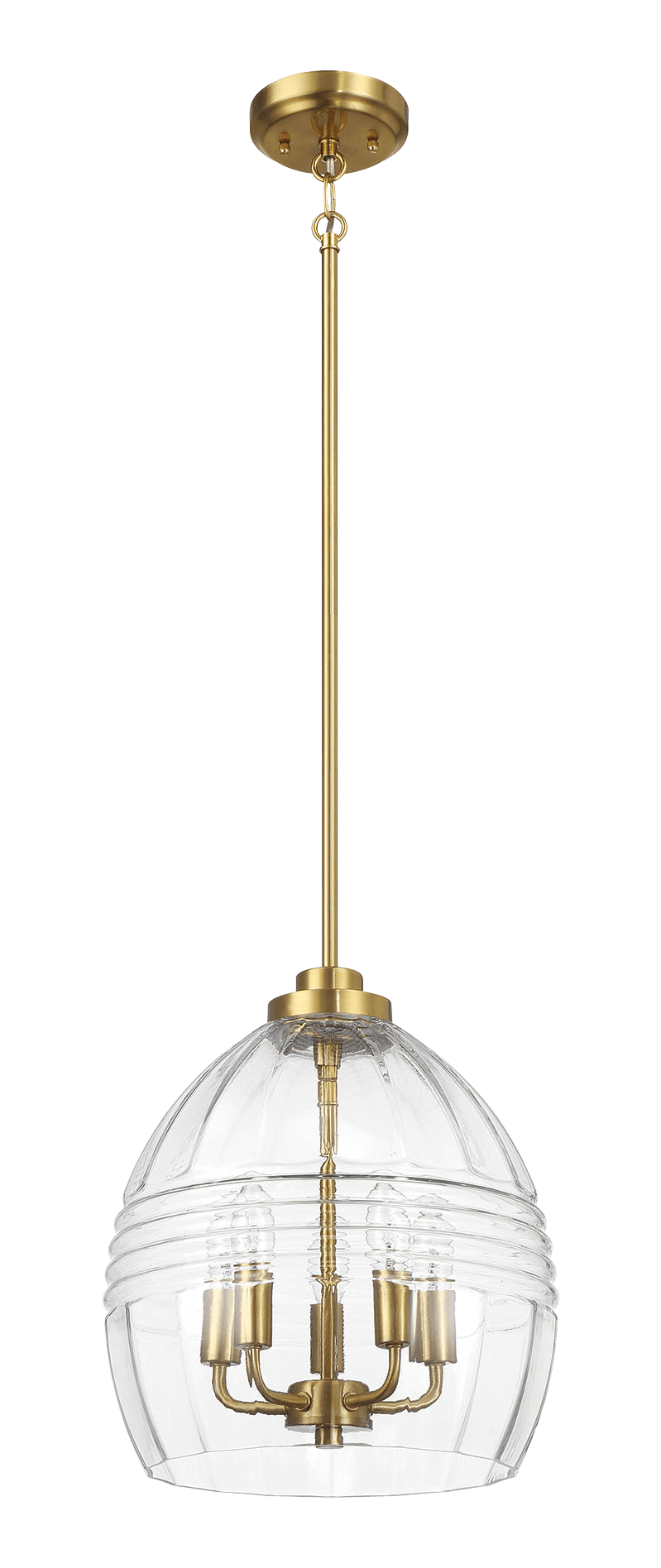 Zen Five Pendant Chain Hanging Light with Clear Glass - Satin Brass.