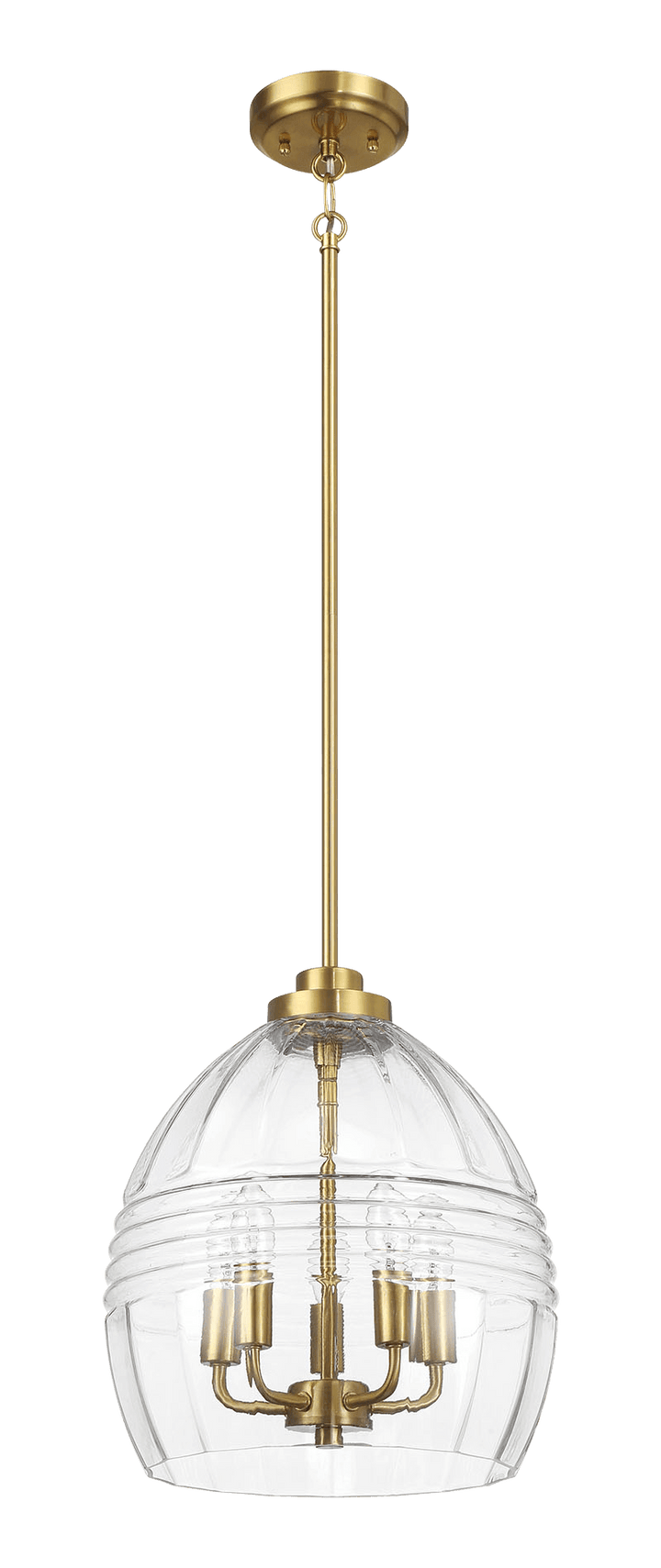 Zen Five Pendant Chain Hanging Light with Clear Glass - Satin Brass.