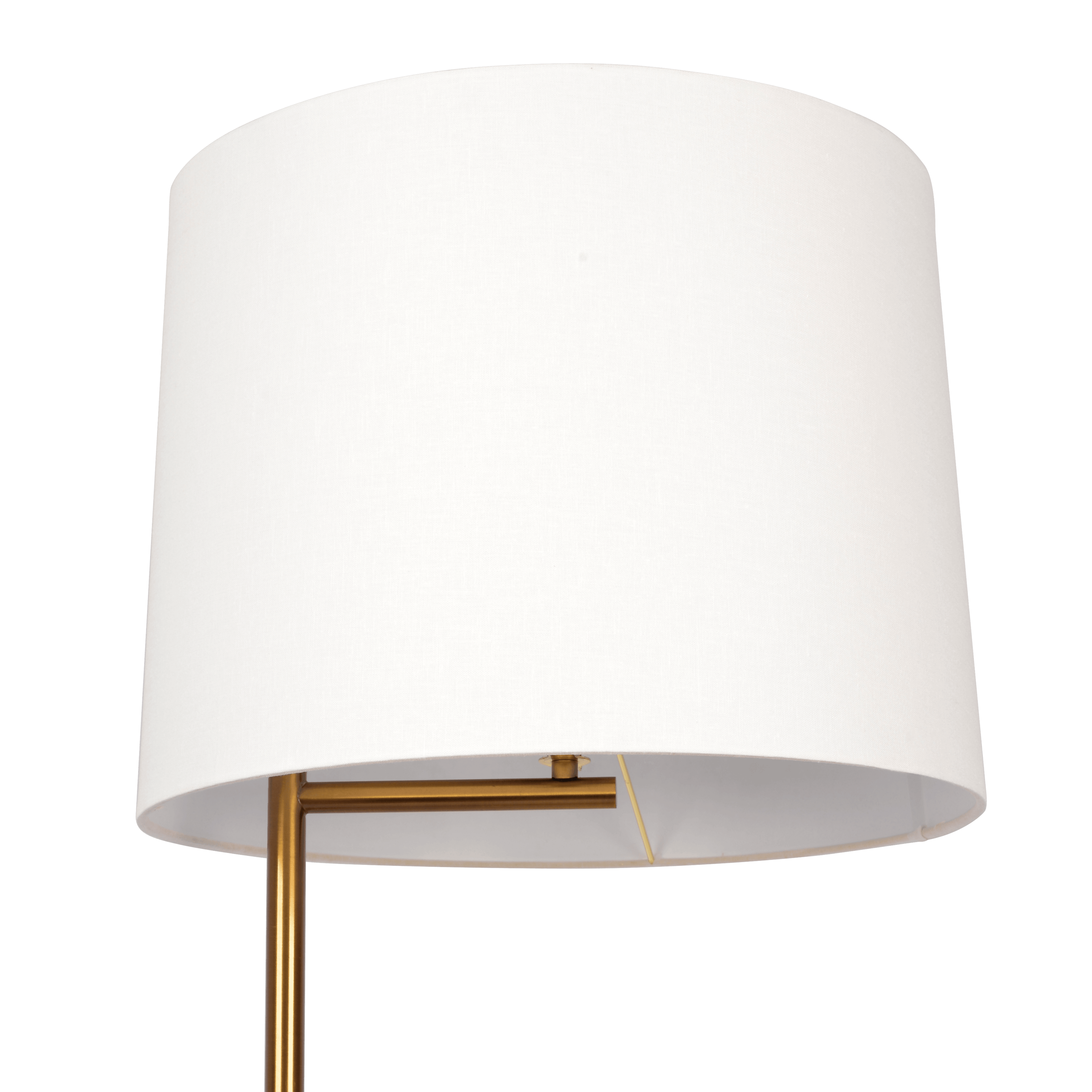 Zenith Offset Brass Base Floor Lamp with Drum-shaped Linen Shade.