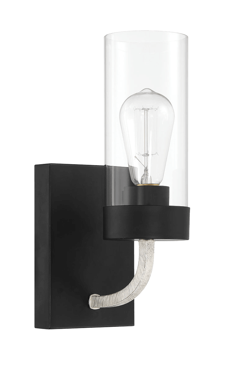 Zephyr Single Light Sconce With Clear Glass Metal Black Finish.