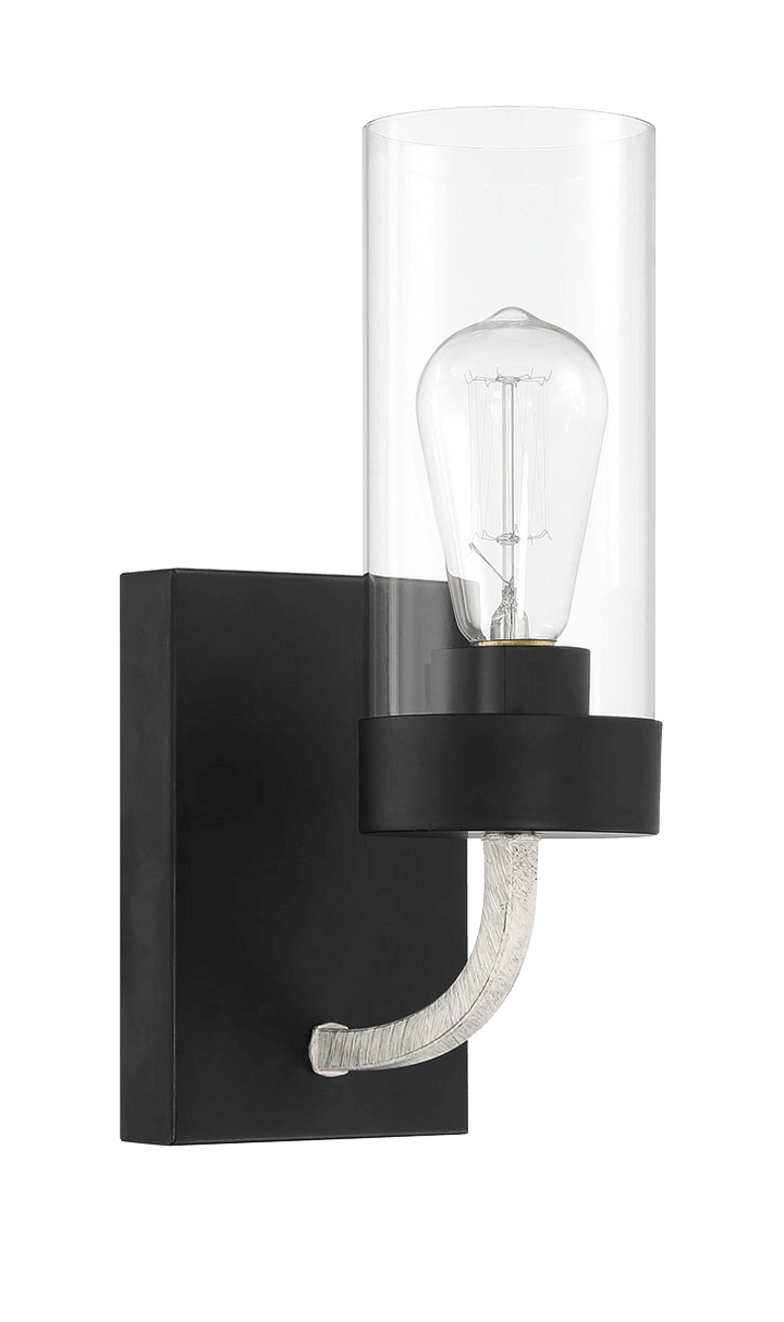 Zephyr Single Light Sconce With Clear Glass Metal Black Finish.