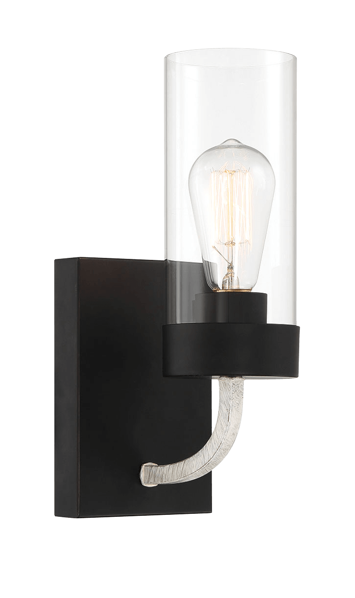 Zephyr Single Light Sconce With Clear Glass Metal Black Finish.