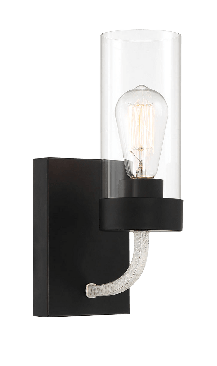 Zephyr Single Light Sconce With Clear Glass Metal Black Finish.