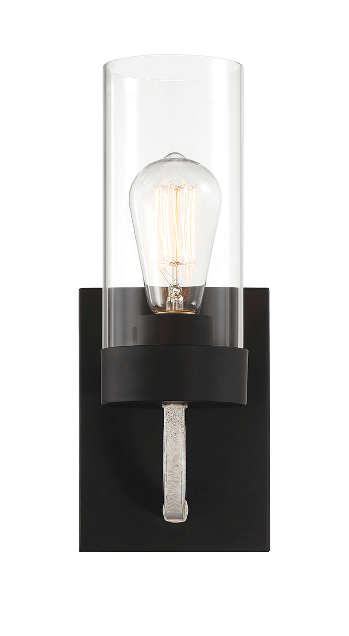 Zephyr Single Light Sconce With Clear Glass Metal Black Finish.