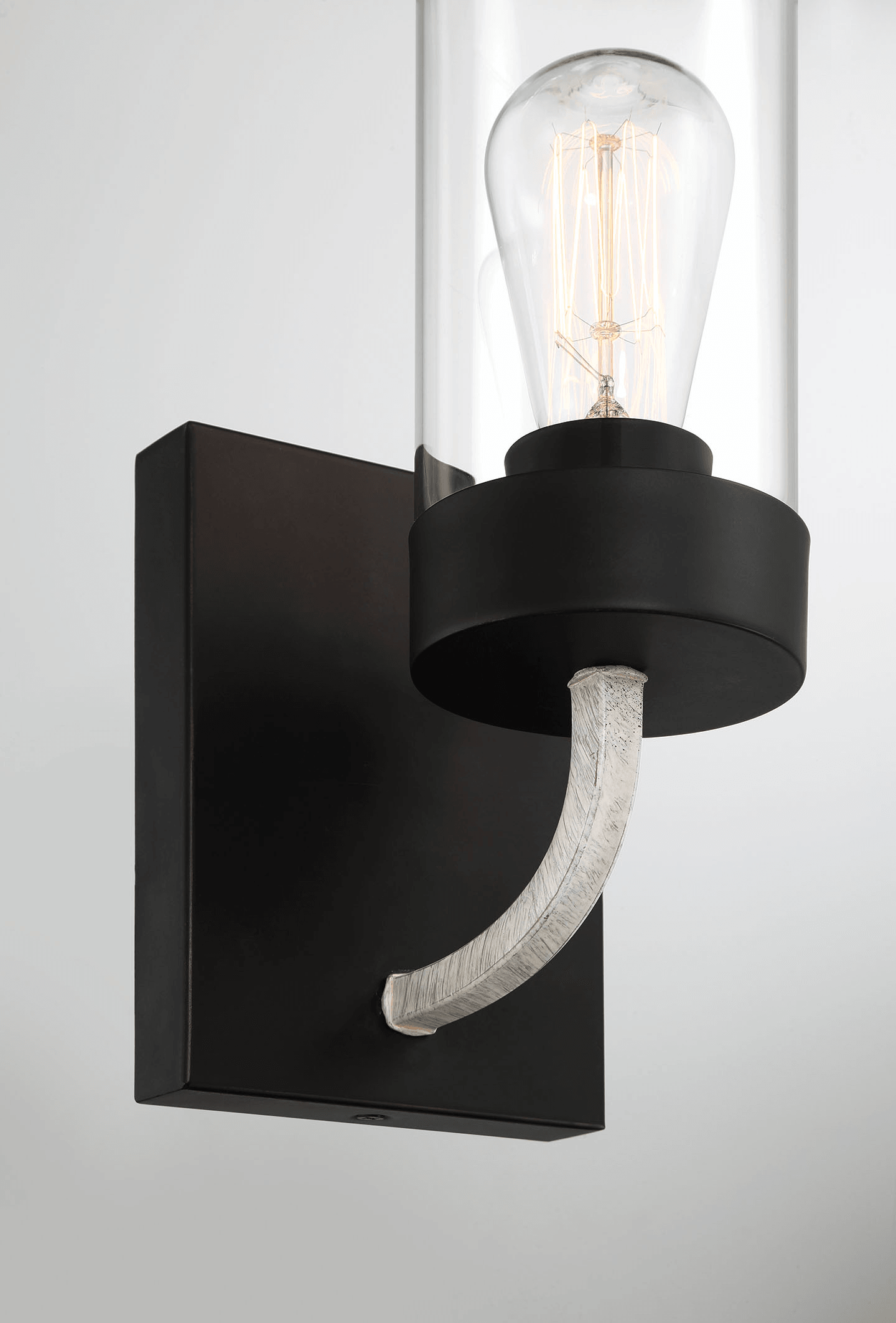 Zephyr Single Light Sconce With Clear Glass Metal Black Finish.