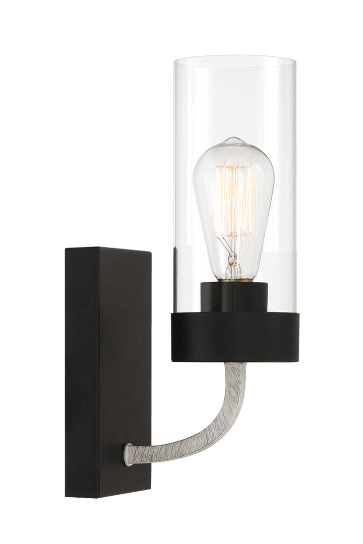 Zephyr Single Light Sconce With Clear Glass Metal Black Finish.